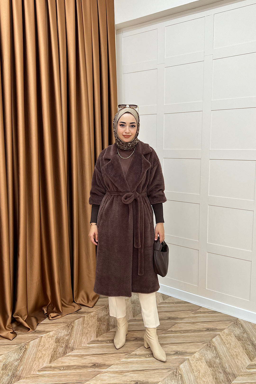 Angora Premium Kumaş Kaban Kahverengi 5519-KAHVERENGI