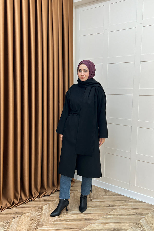 Siena Atkı Detay Kaşe Kaban Siyah 5530-SIYAH