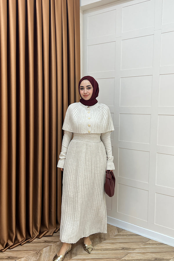 Kelebek Pelerinli Triko Elbise Taş 10200-TAS