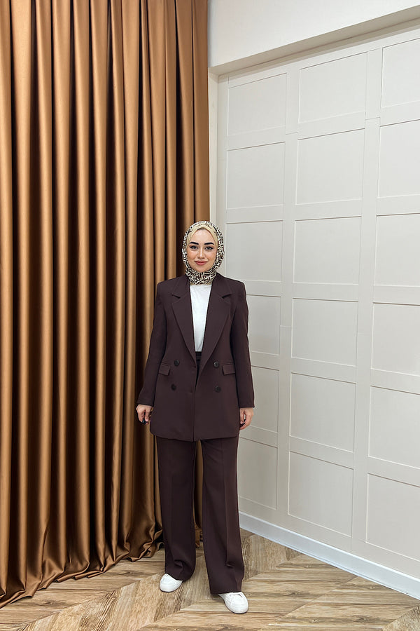 Dört Düğme Ceket Takım Kahverengi 6152-KAHVERENGI