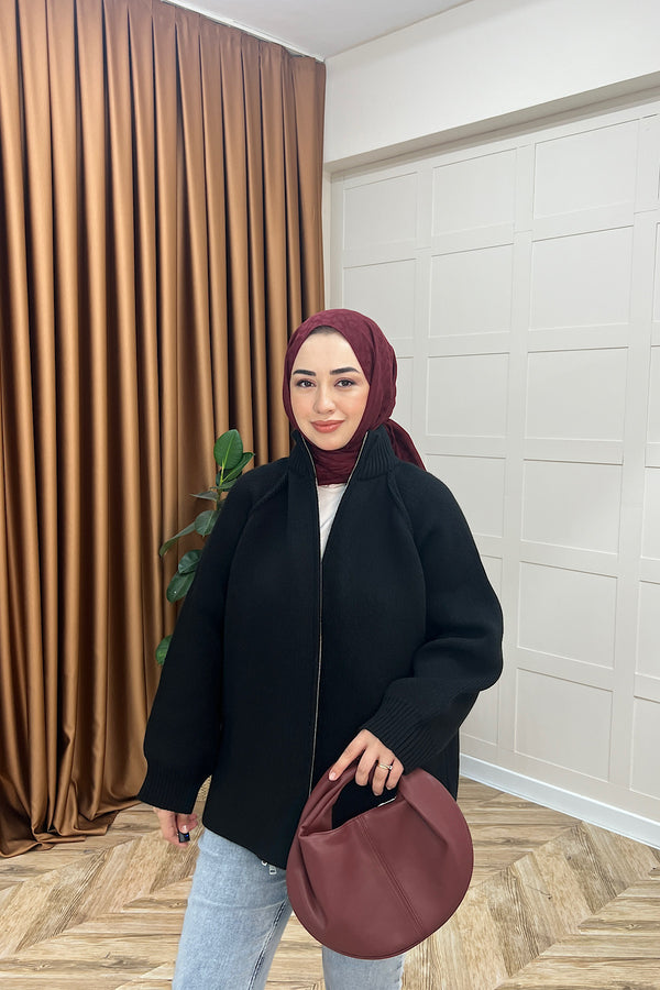 Julie Fermuarlı Hırka Siyah 25800-SIYAH