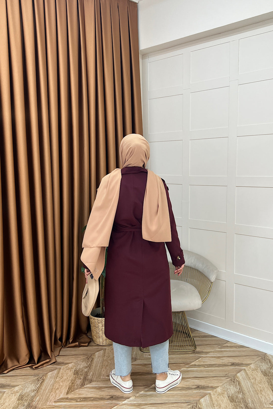Pamella Kuşaklı Trençkot Bordo 5533-BORDO