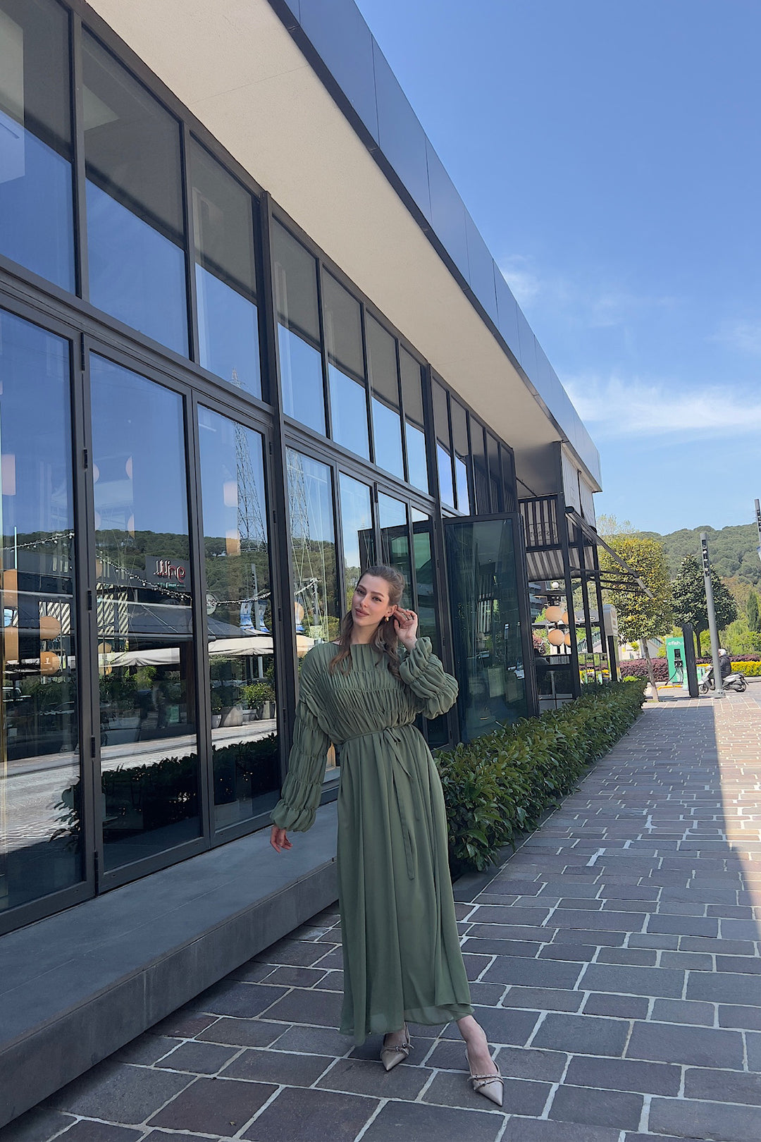 Paria Şifon Elbise Yeşil 5111-YESIL