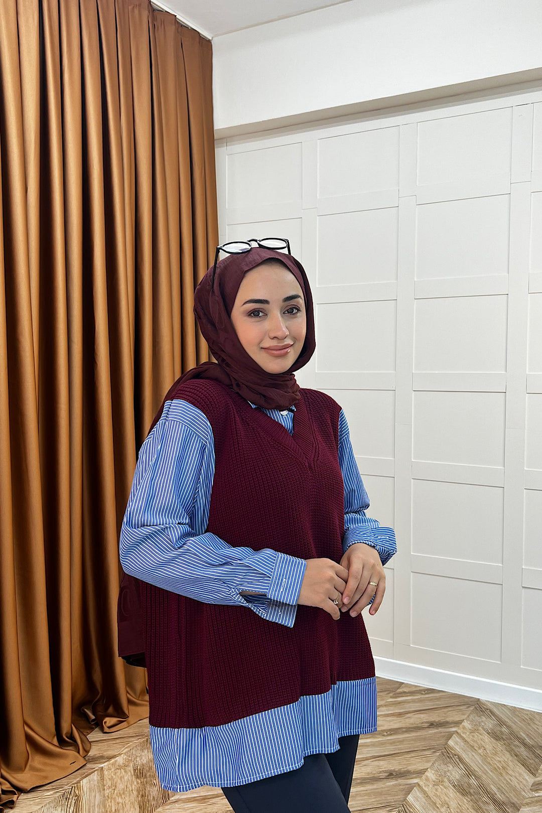 Triko Süveterli Gömlek Bordo 24730-BORDO