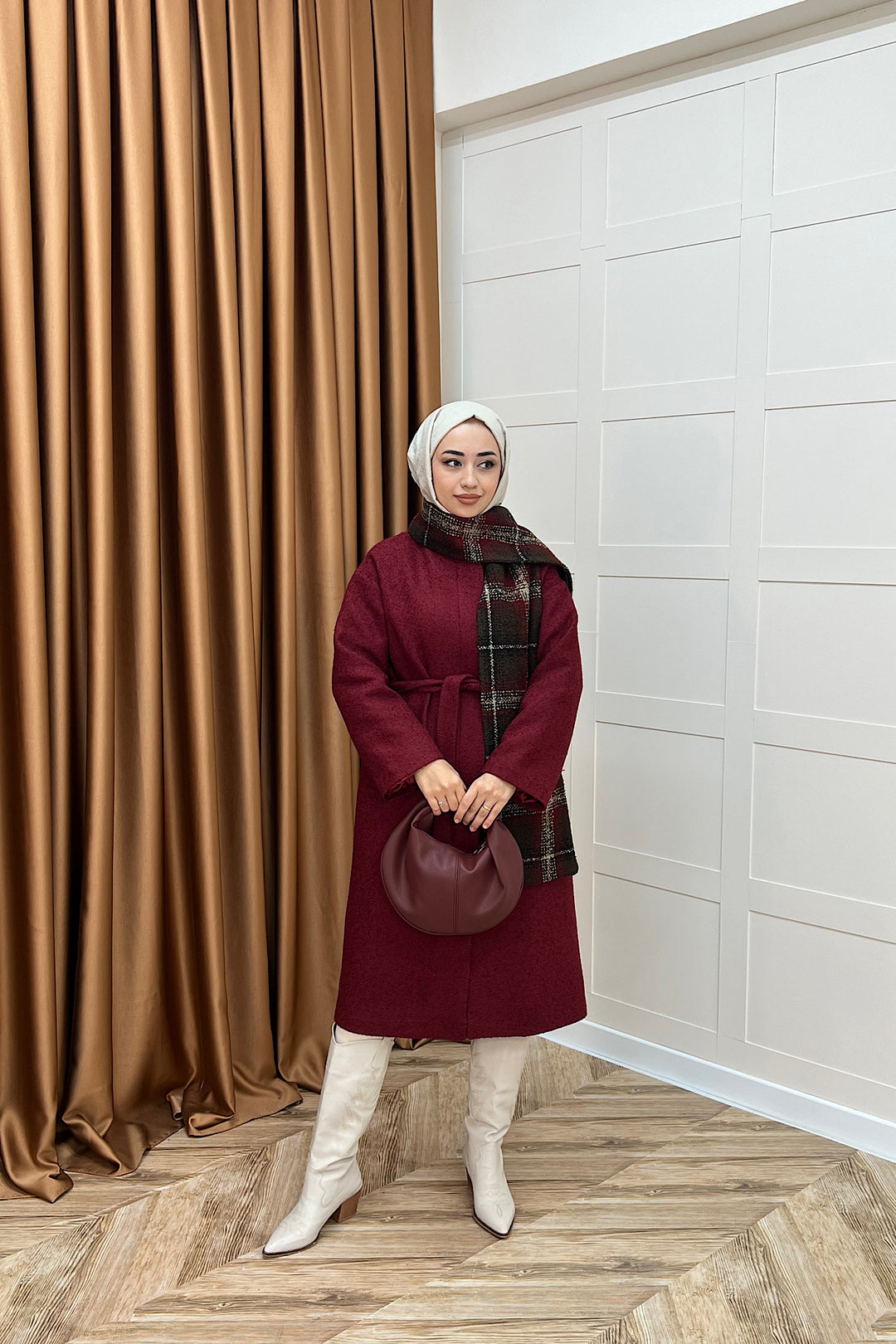 Duru Premium Kumaş Atkı Detay Kaban Bordo 5517-BORDO