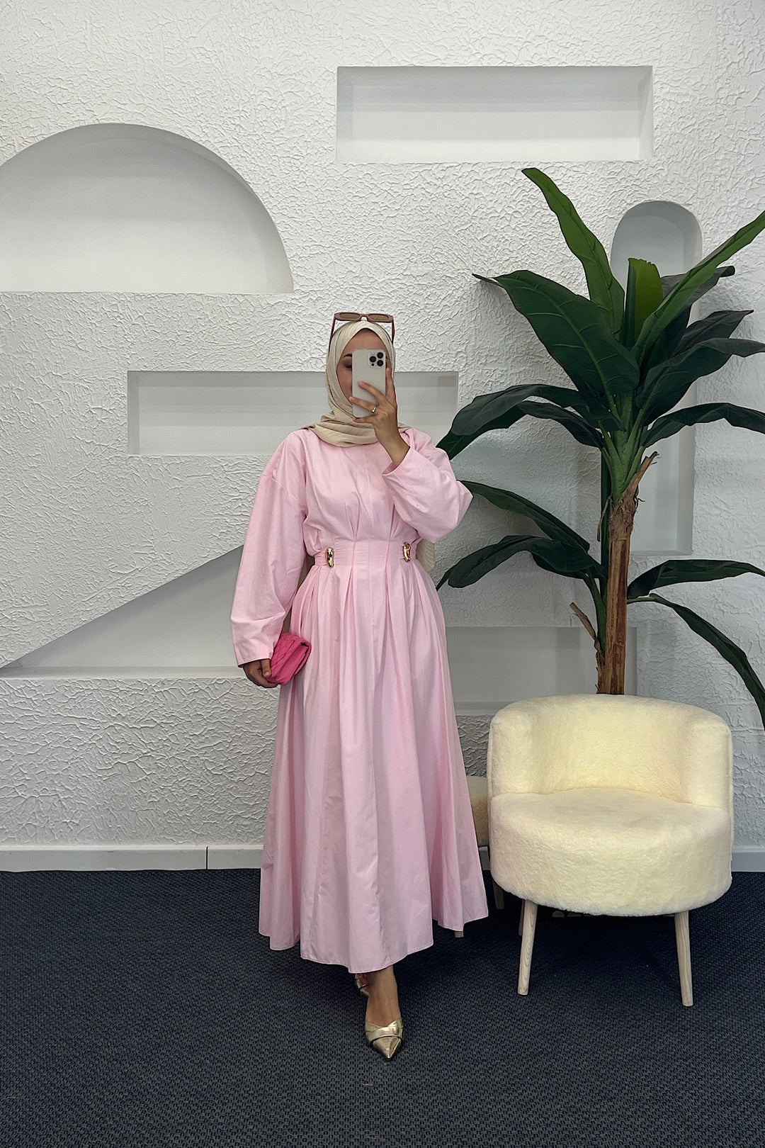 Leona Bel Detay Elbise Pembe 0325-PEMBE