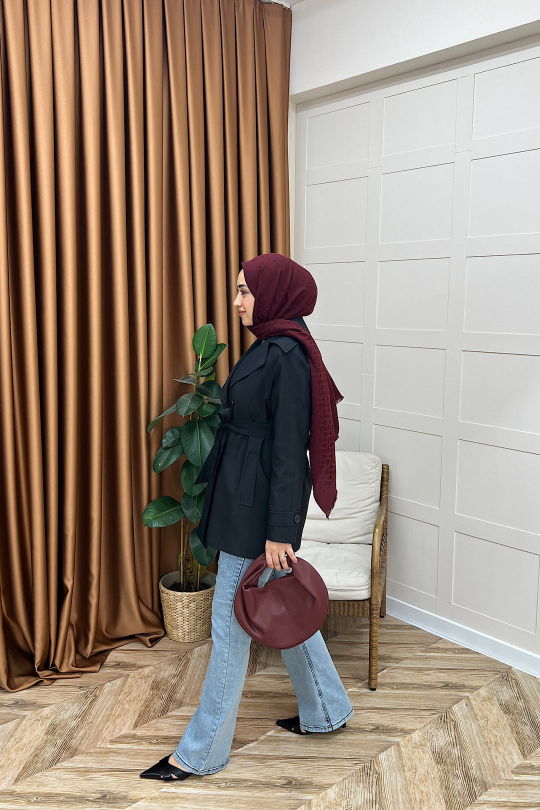 Elya Kuşaklı Trençkot Siyah 1006-SIYAH