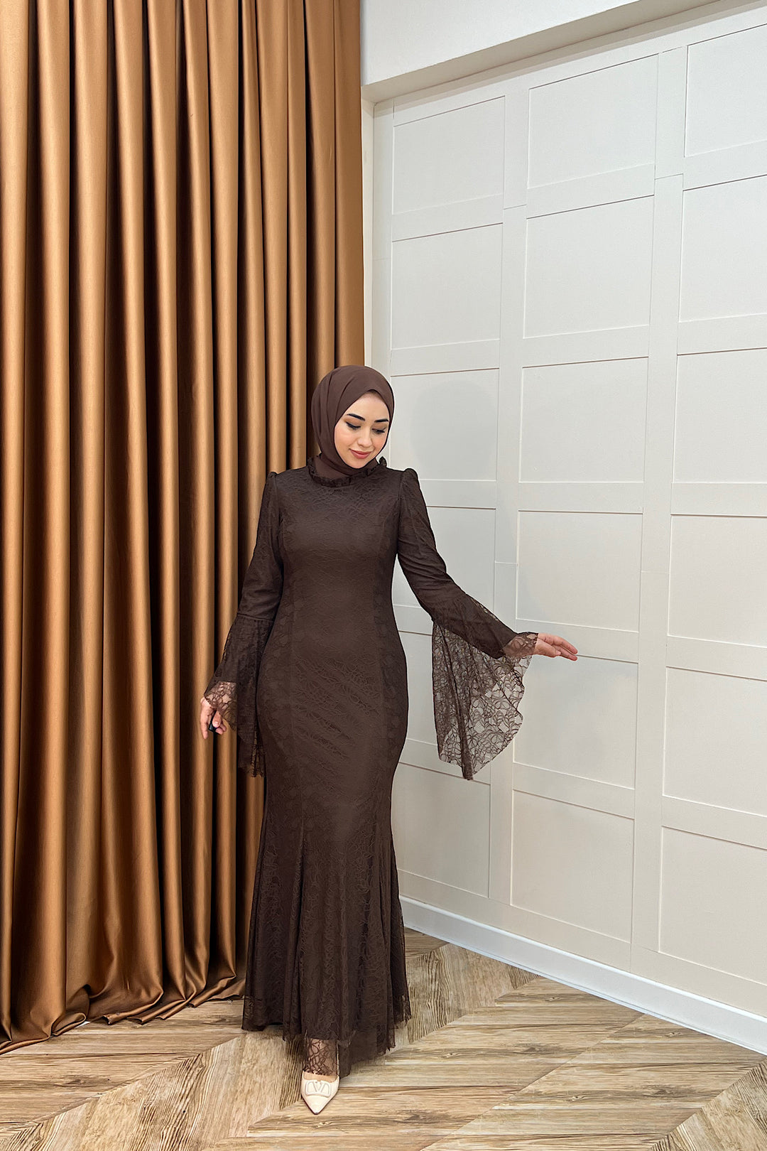 Lucia Dantel Balık Abiye Kahverengi 3085-KAHVERENGI