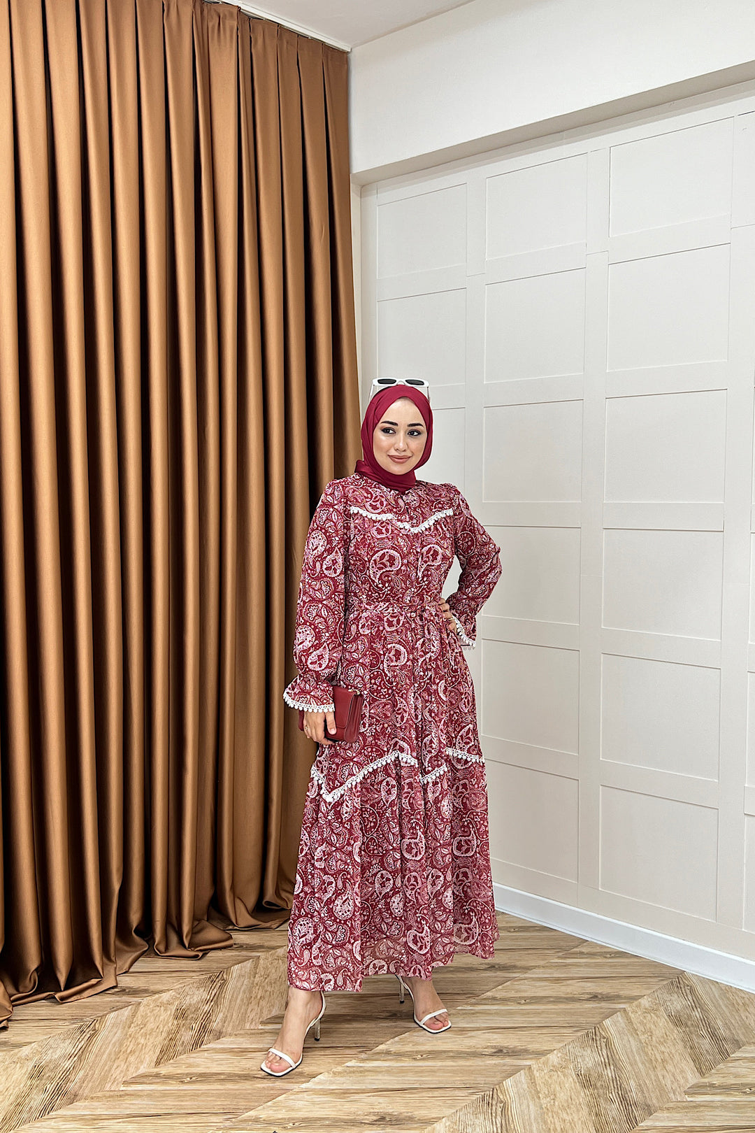 Lisa Dantel Detay Elbise Bordo 3051-BORDO