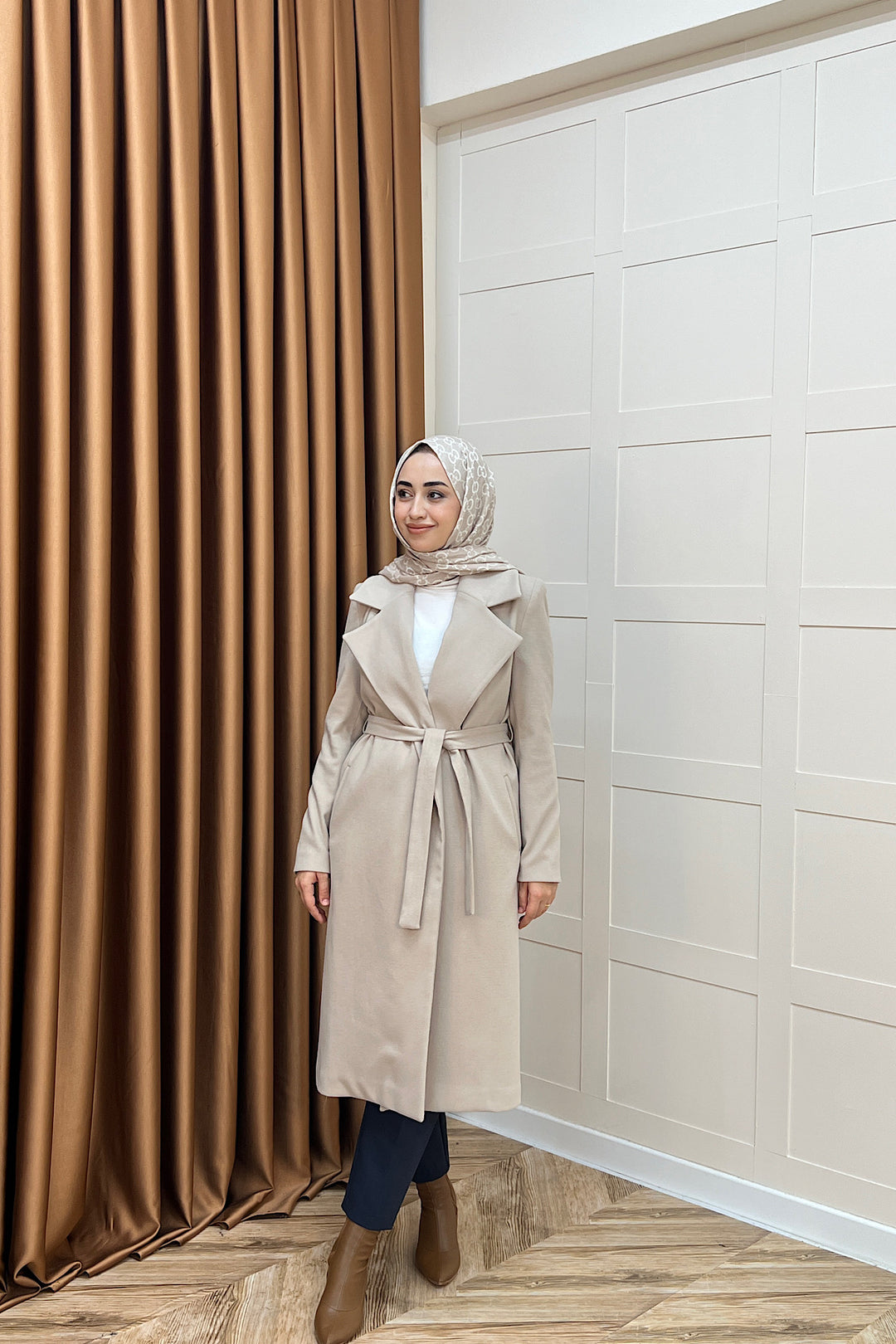 Premium Kuşaklı Kaşe Kaban Taş 5510-TAS