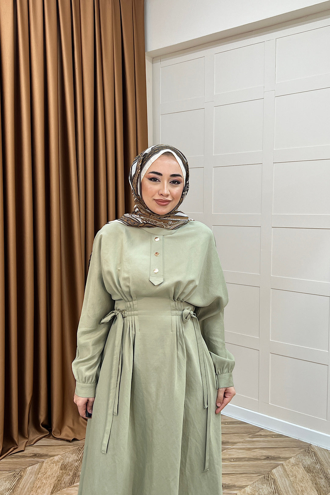 Maya Bel Detay Elbise Yeşil 3034-YESIL