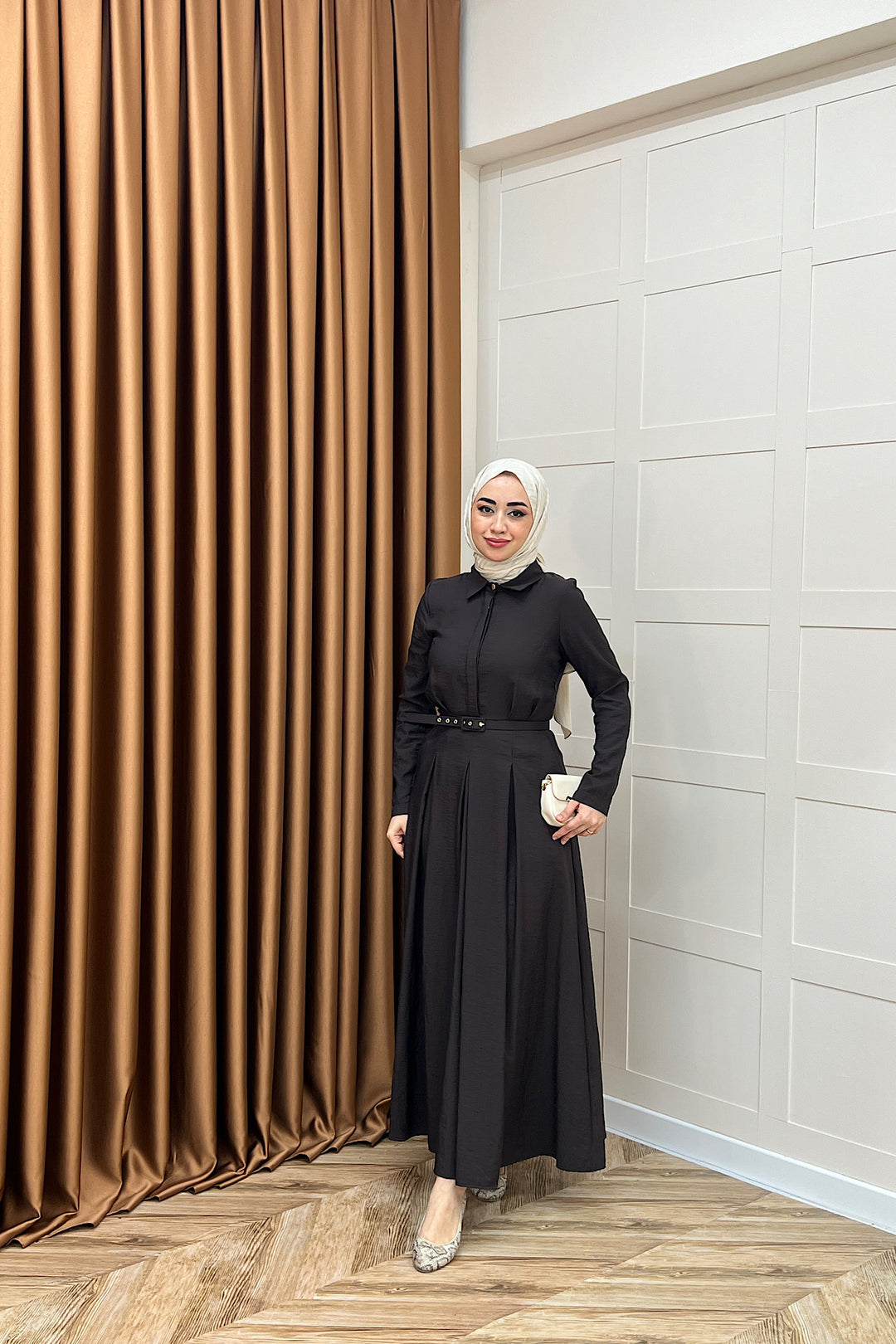 Lunia Kemerli Elbise Kahverengi 5010-KAHVERENGI