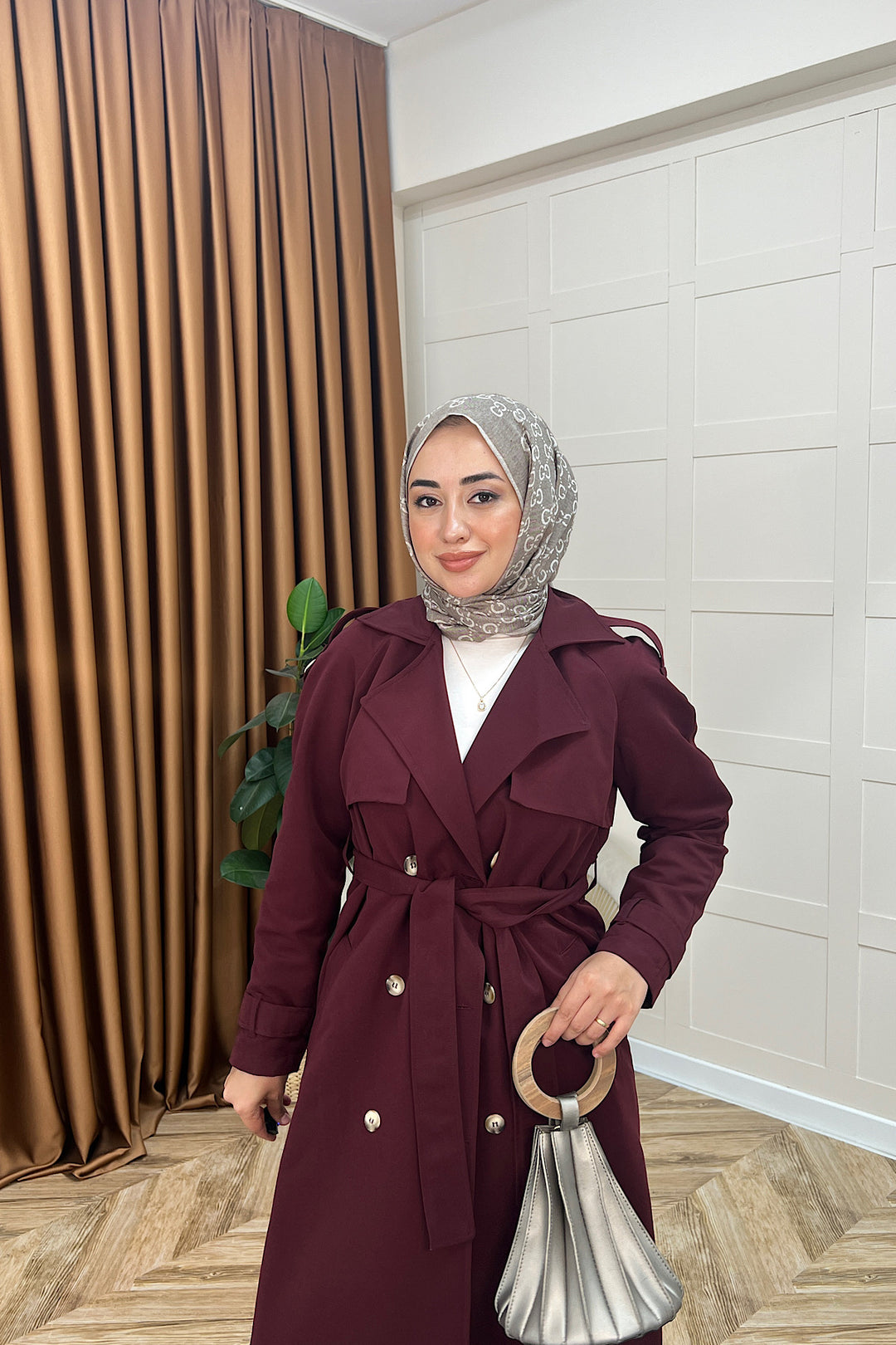 Hazel Astarlı Trençkot Bordo 5532-BORDO