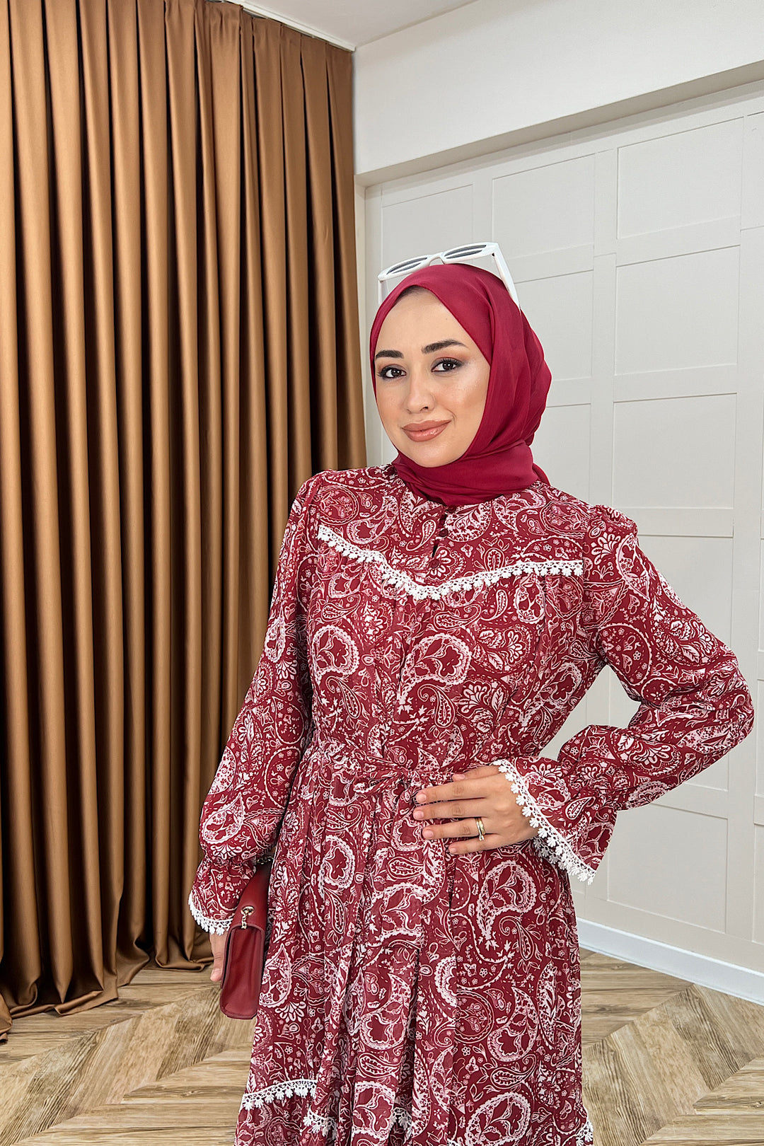 Lisa Dantel Detay Elbise Bordo 3051-BORDO
