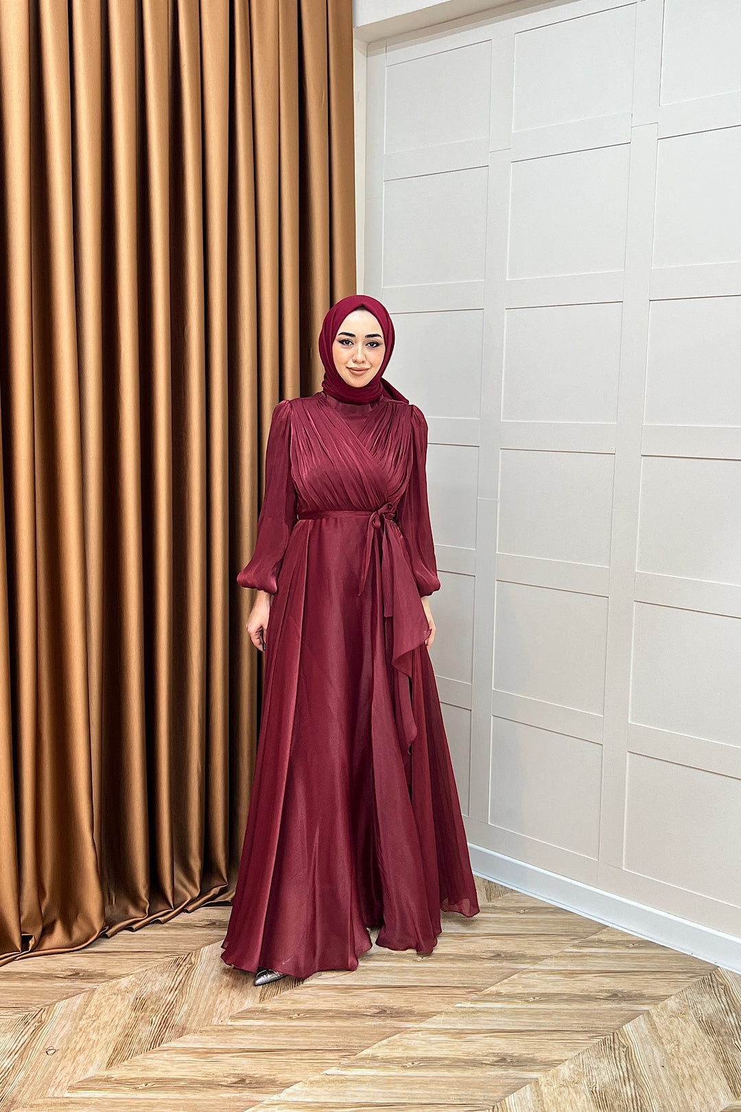 Luna Saten Abiye Bordo 3072-BORDO