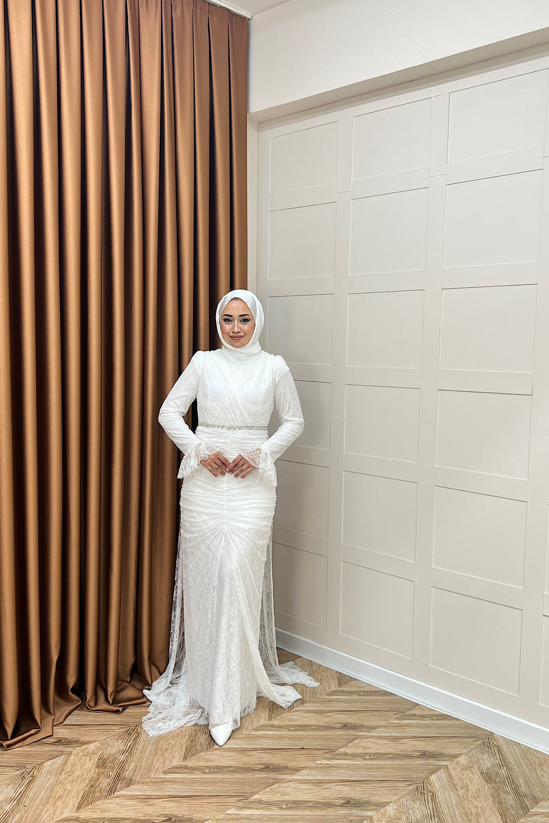 Sofia Taş Detay Dantel Abiye Beyaz 3108-BEYAZ