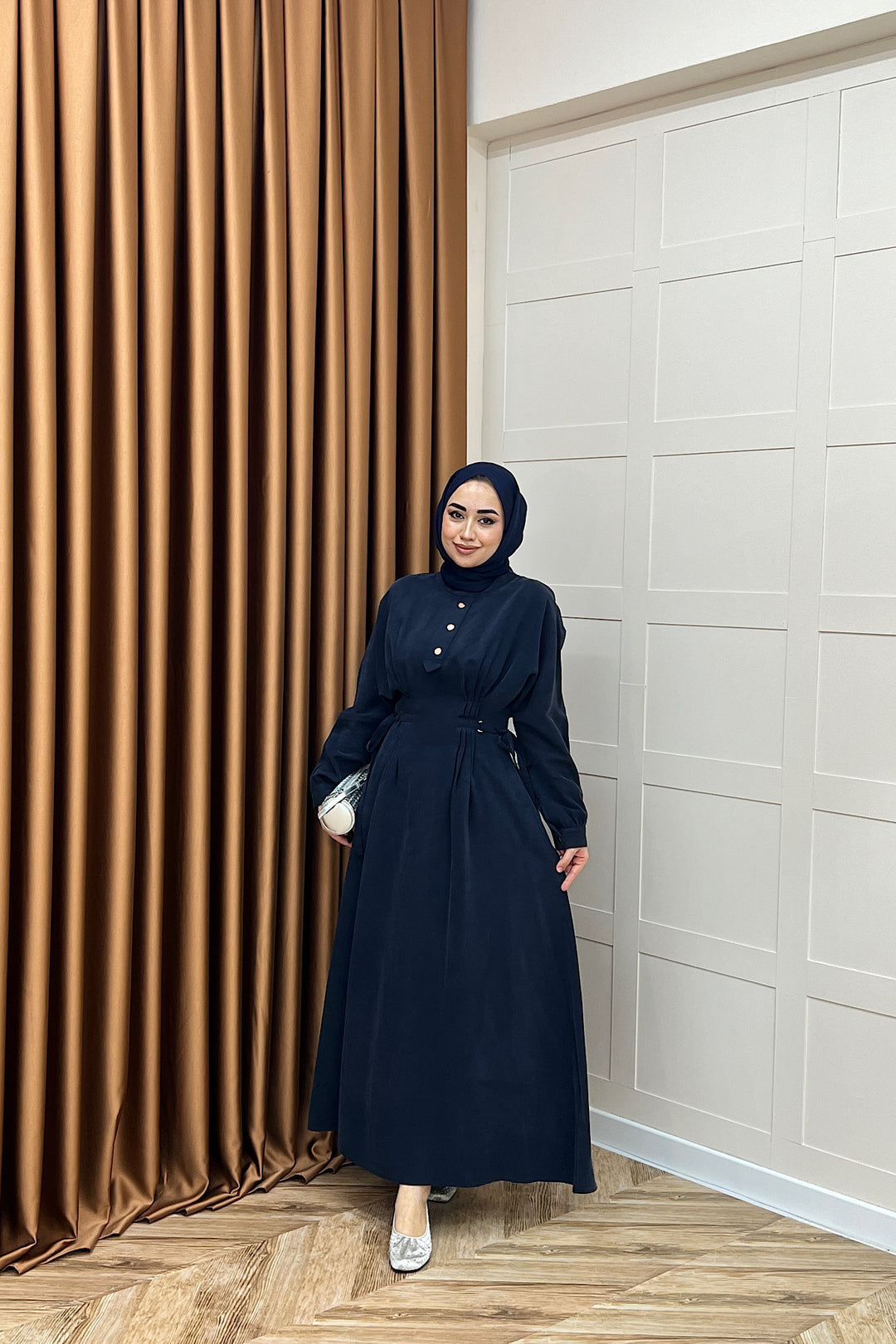 Maya Bel Detay Elbise Lacivert 3034-LACIVERT