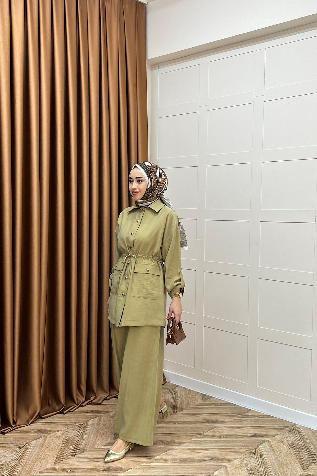 Aria Belden Bağlamalı İkili Takım Yağ Yeşili 3184-YAGYESILI