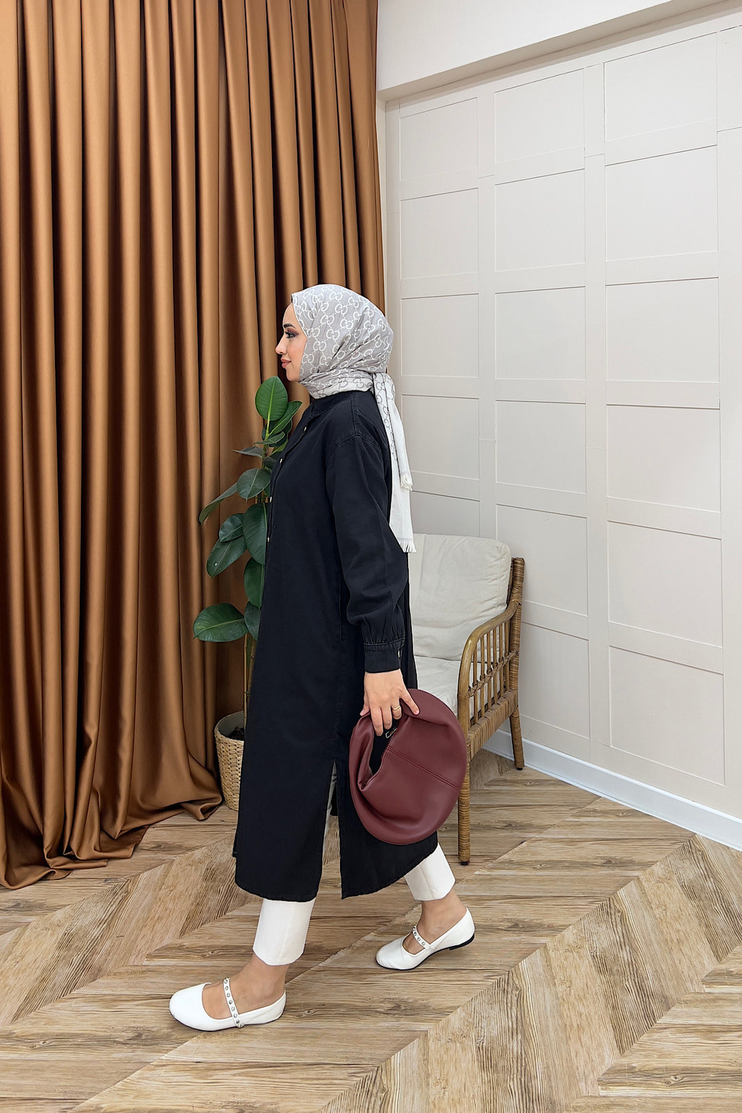 Eleni Uzun Kot Tunik Siyah 9058-SIYAH
