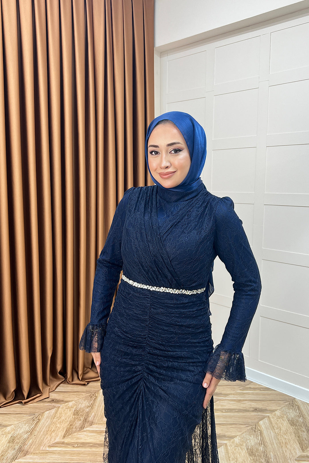 Sofia Taş Detay Dantel Abiye Lacivert 3108-LACIVERT