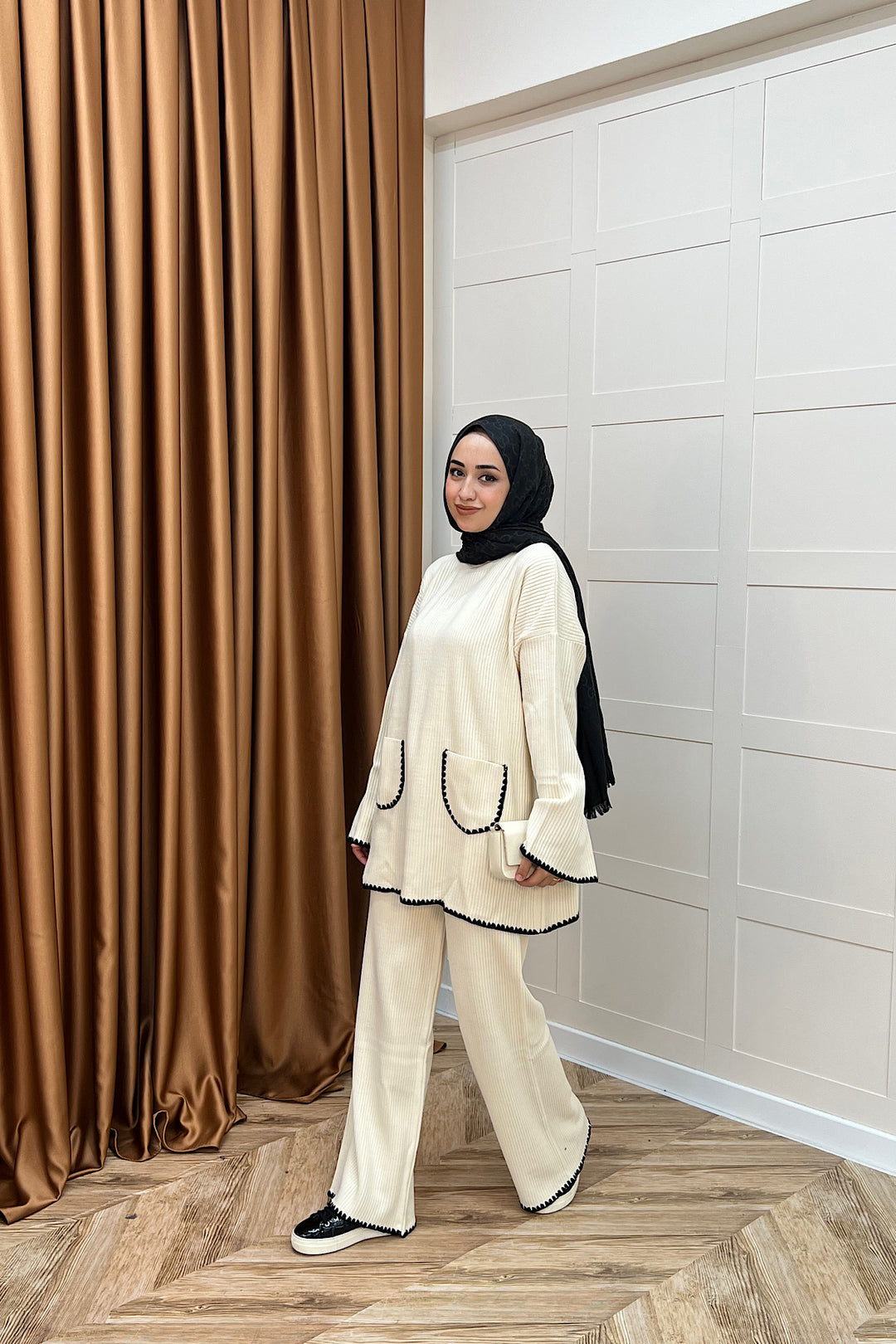 Cep Örgülü Triko Takım Krem 24200-KREM