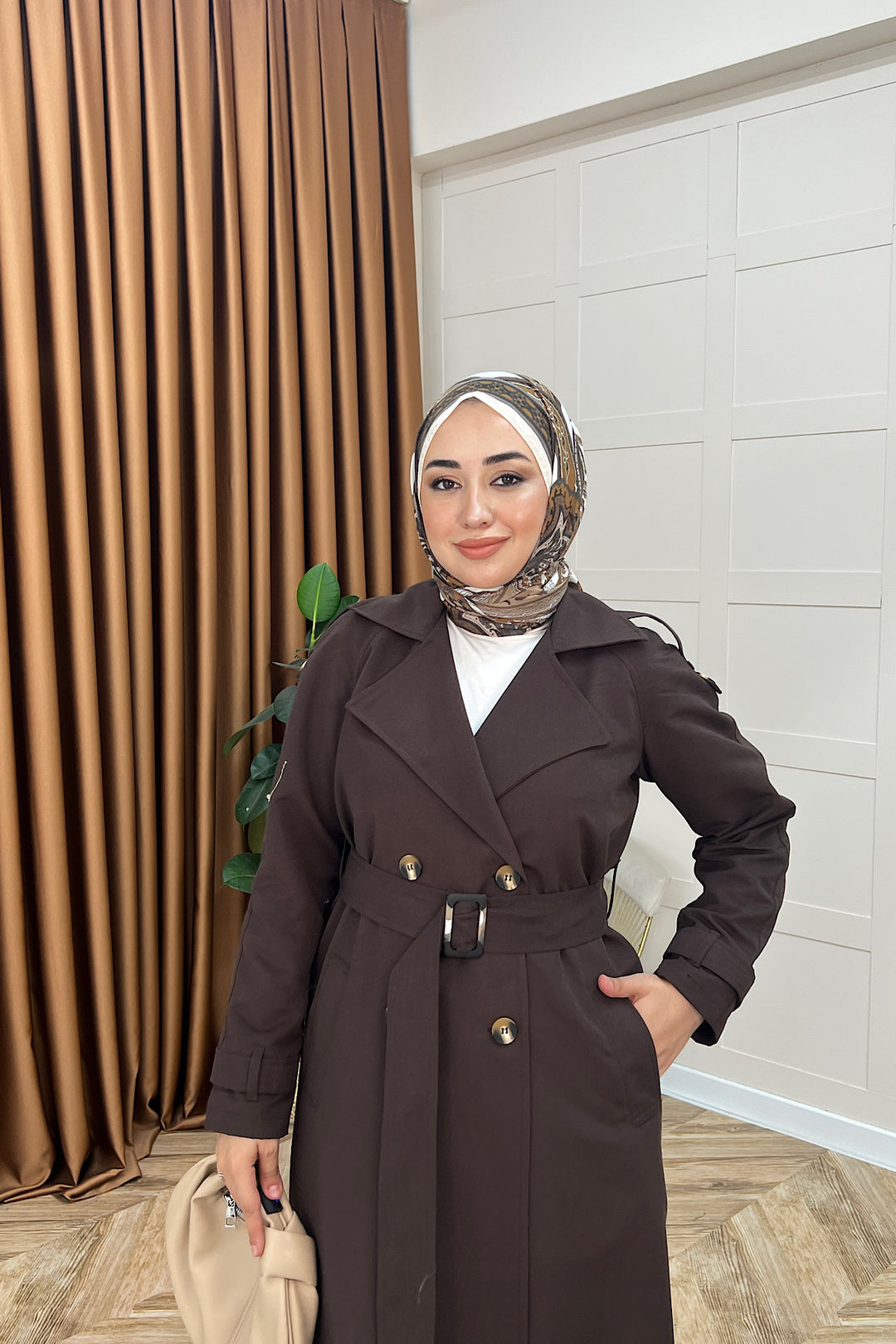 Pamella Kuşaklı Trençkot Kahverengi 5533-KAHVERENGI