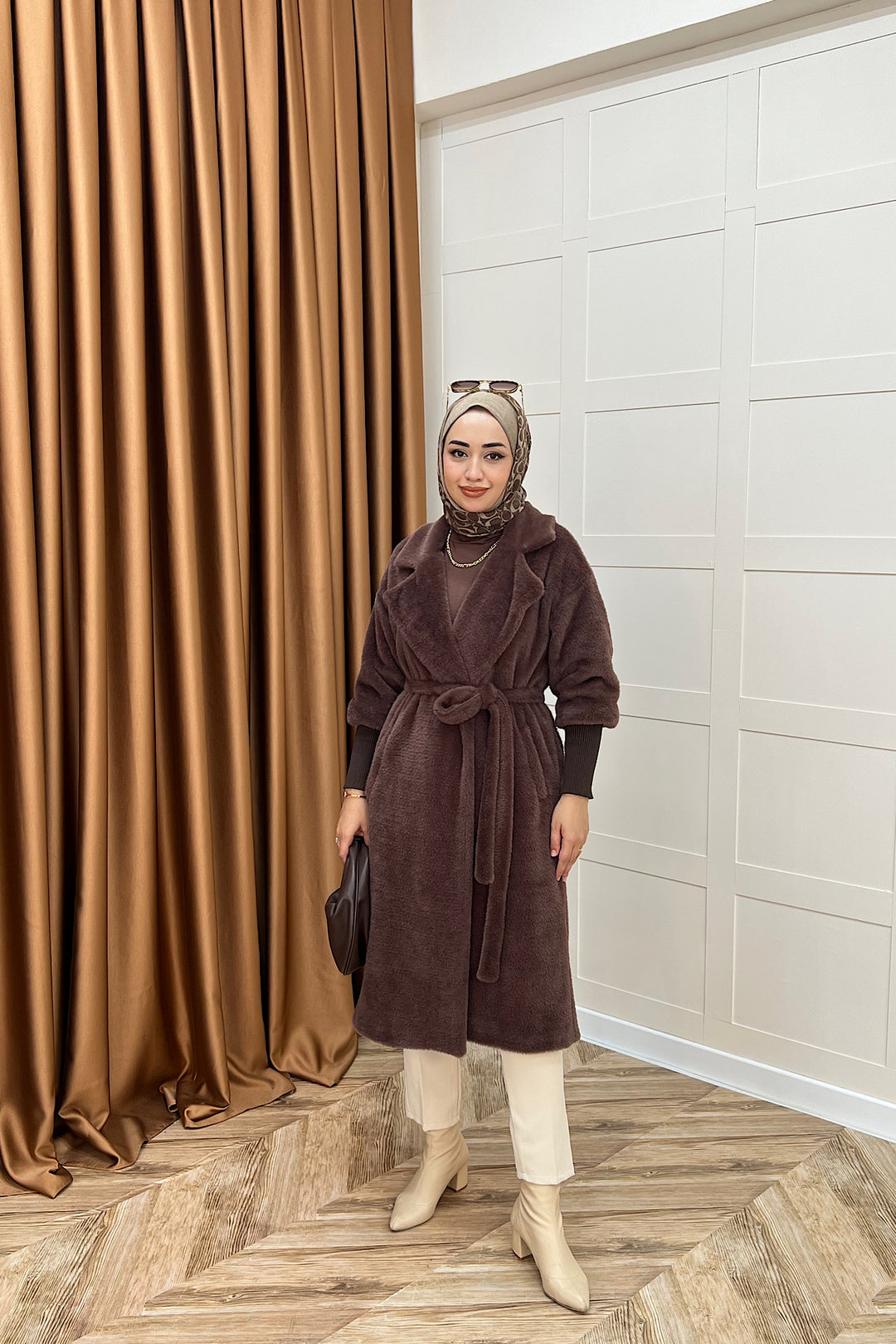 Angora Premium Kumaş Kaban Kahverengi 5519-KAHVERENGI