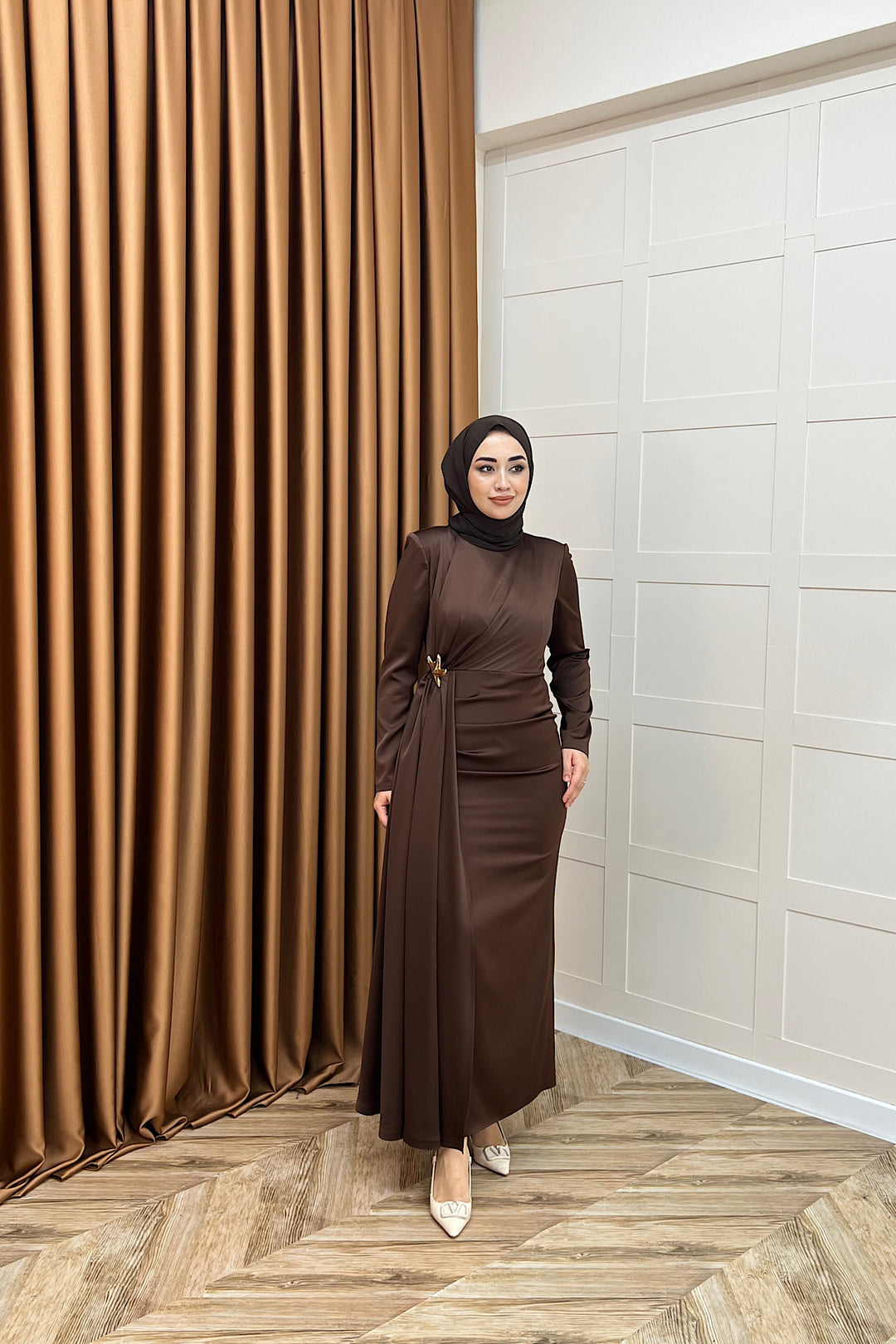 Hazel Saten Abiye Kahverengi 3084-KAHVERENGI