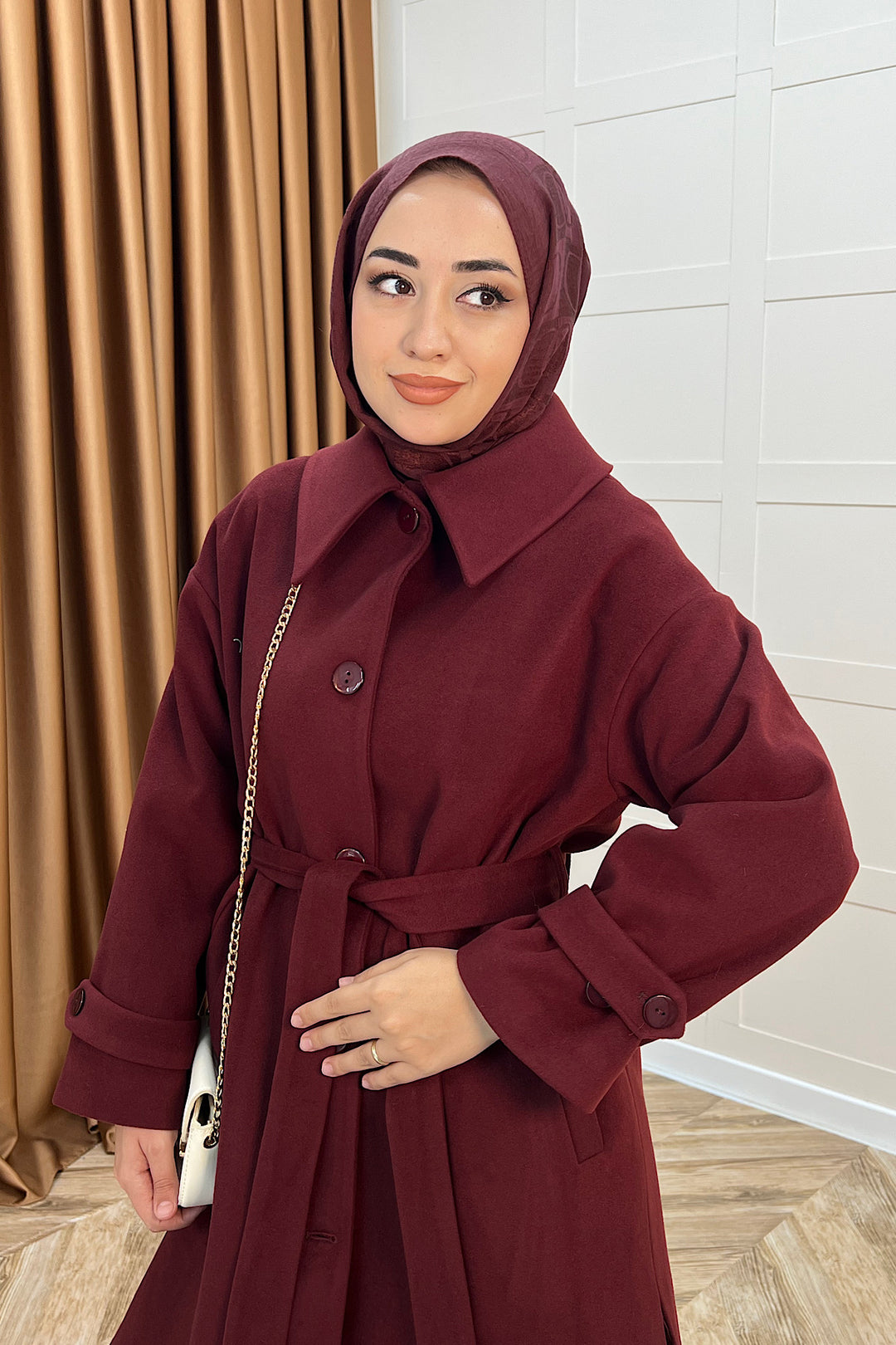 Parla Premium Kumaş Kaban Bordo 5516-BORDO