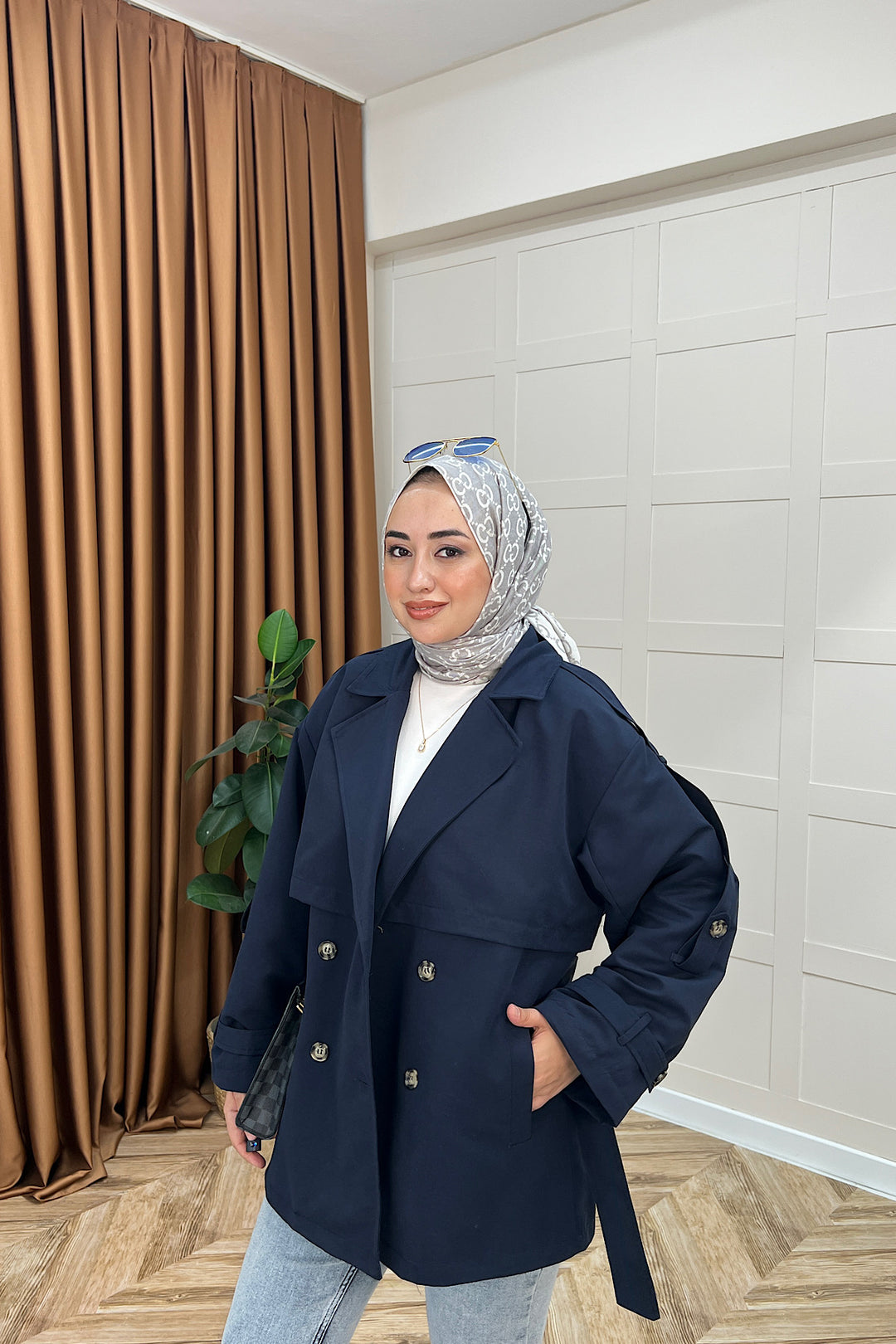 Pera Kuşaklı Trençkot Lacivert 5534-LACIVERT