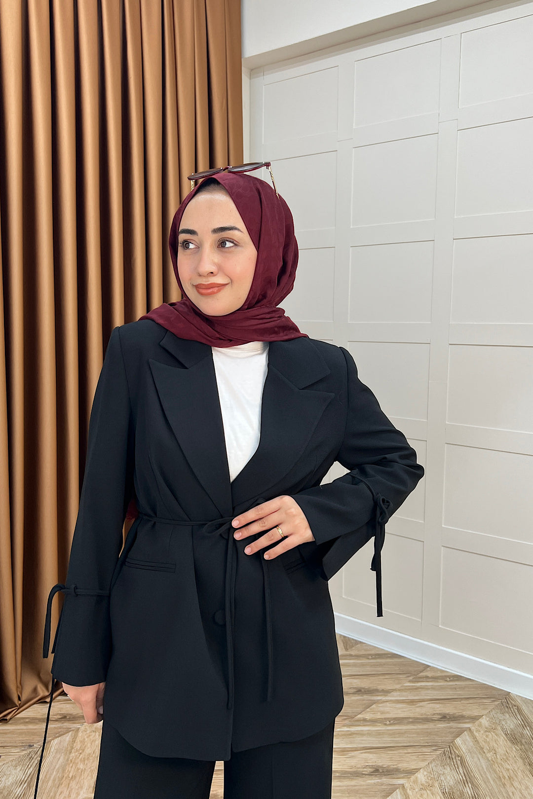 Kuşak Detay Ceket Takım Siyah 5004-SIYAH