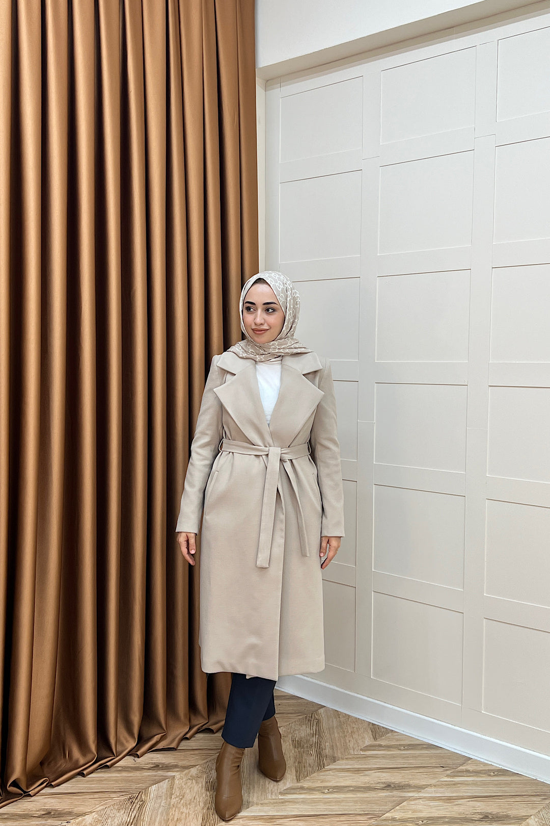 Premium Kuşaklı Kaşe Kaban Taş 5510-TAS