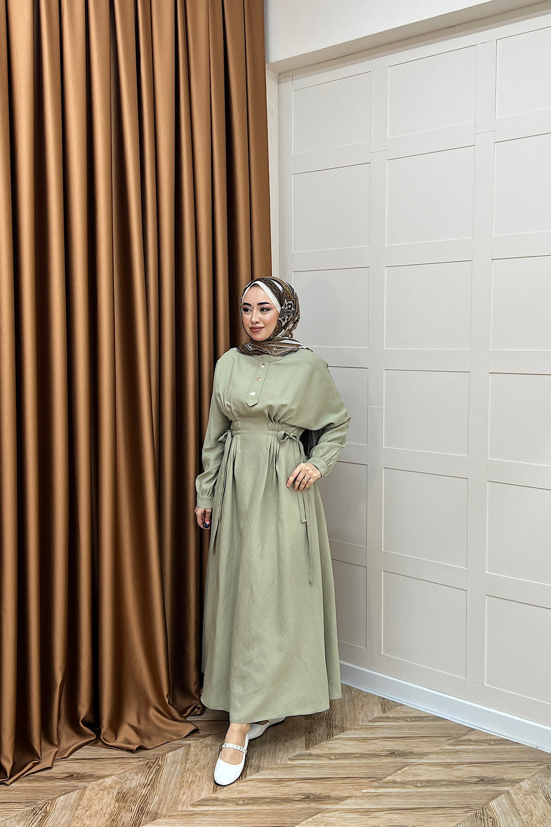 Maya Bel Detay Elbise Yeşil 3034-YESIL