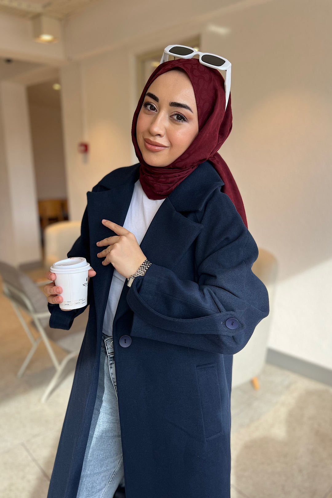 Kol Detay Kaşe Kaban Lacivert 5522-LACIVERT