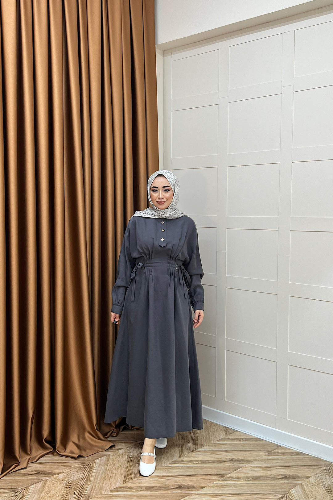 Maya Bel Detay Elbise Gri 3034-GRI