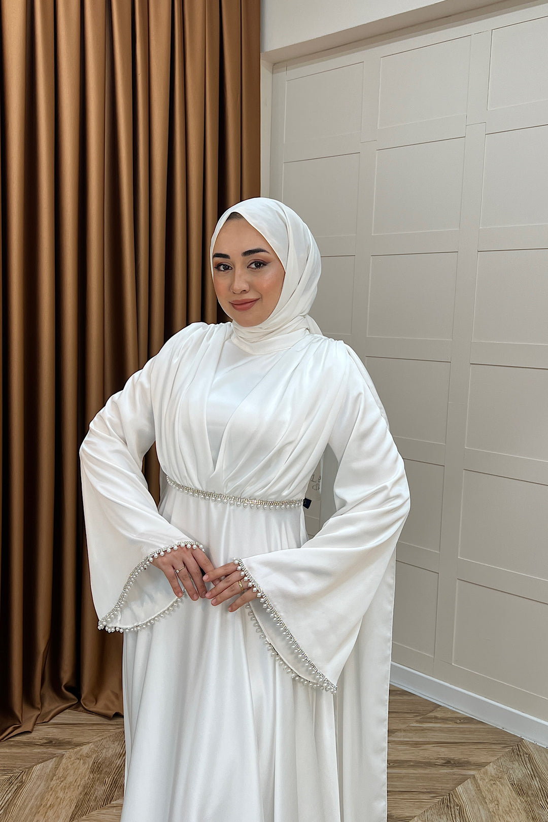 Elite İnci Detay Abiye Beyaz 3098-BEYAZ