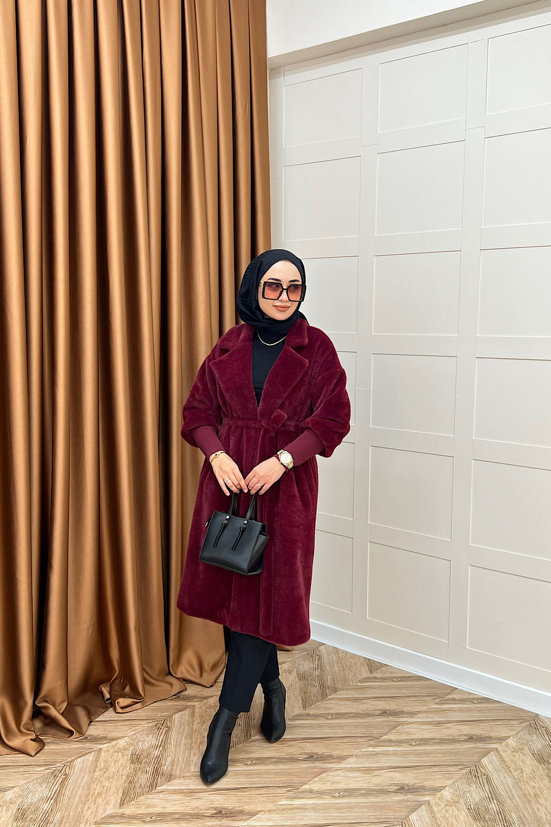 Angora Premium Kumaş Kaban Bordo 5519-BORDO
