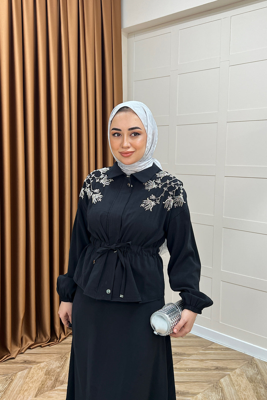 Laura Taş İşlemeli Etek Takım Siyah 02969-SIYAH