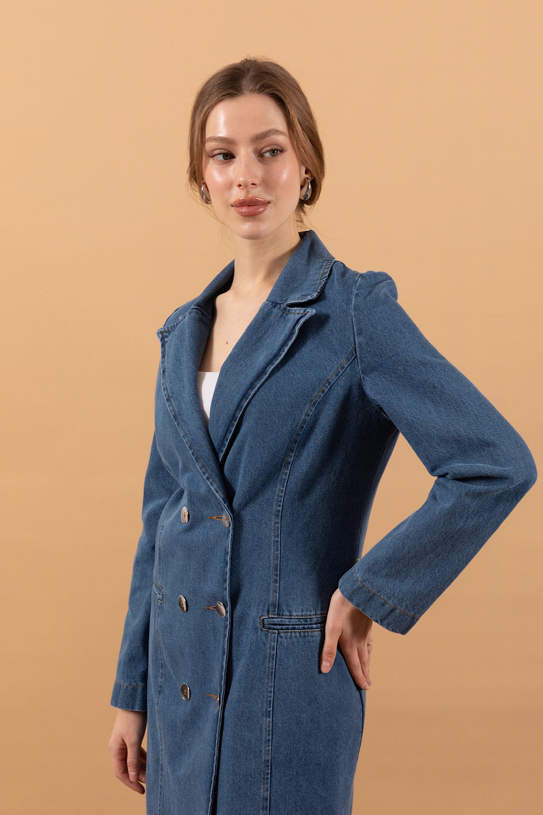 Uzun Kot Ceket Mavi 6191-MAVI