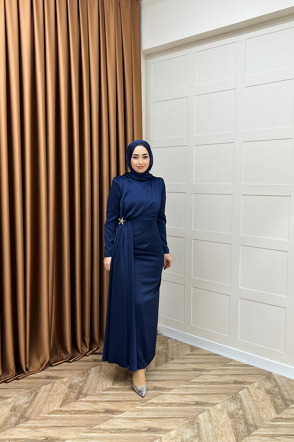 Hazel Saten Abiye Lacivert 3084-LACIVERT