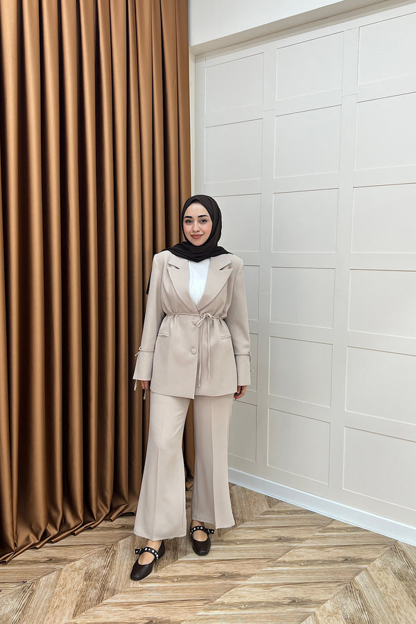 Kuşak Detay Ceket Takım Taş 5004-TAS