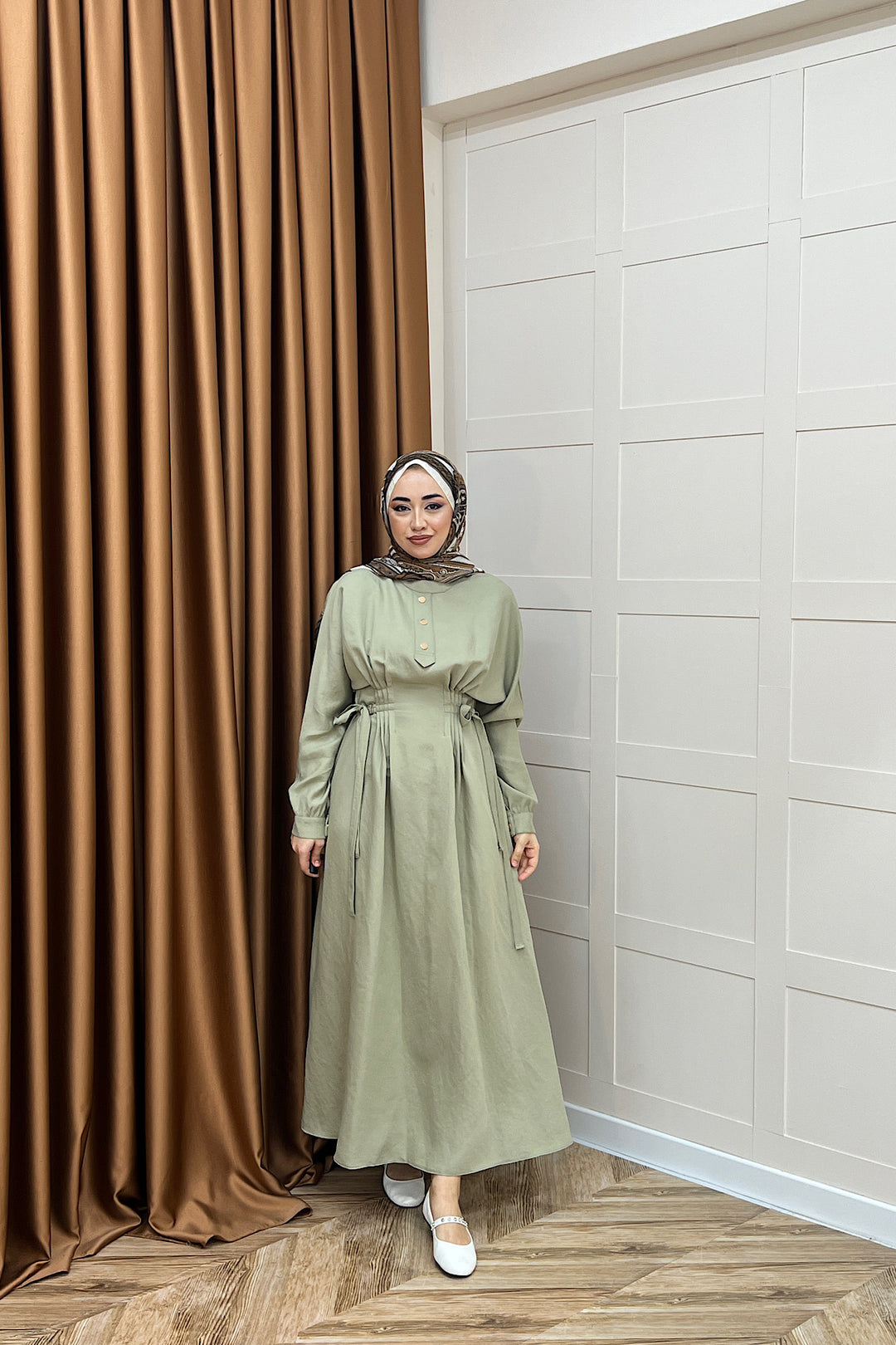 Maya Bel Detay Elbise Yeşil 3034-YESIL