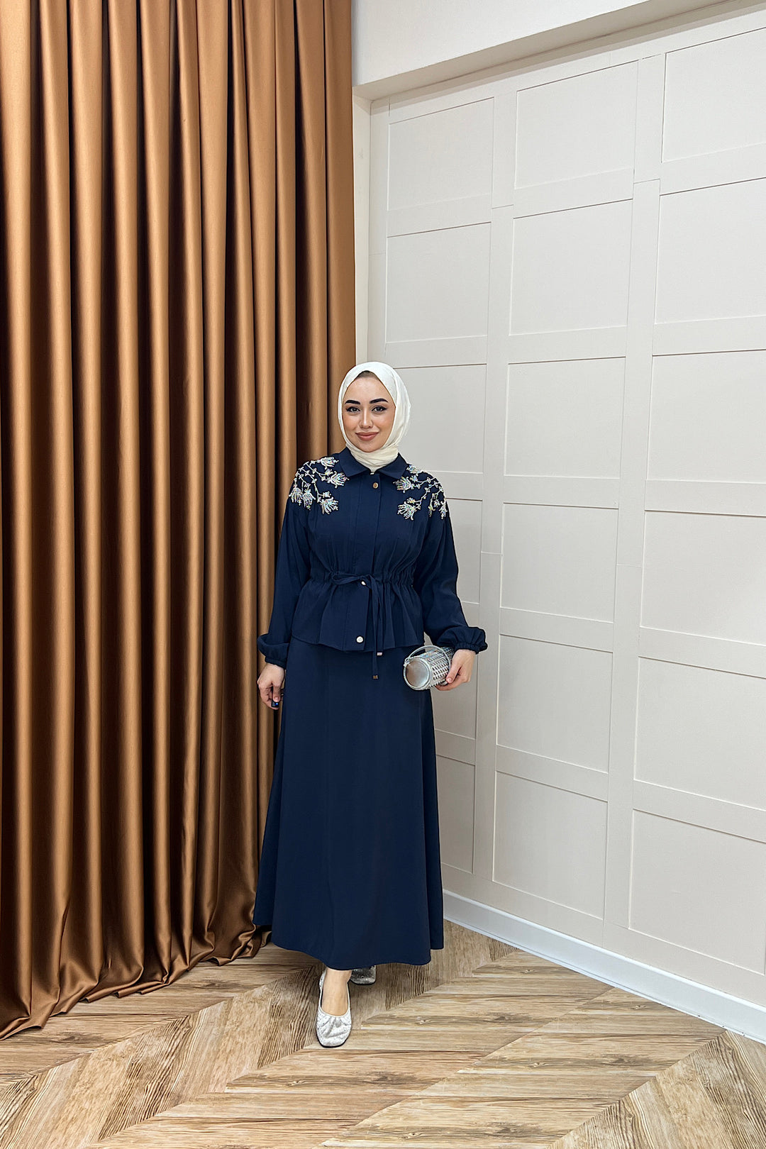 Laura Taş İşlemeli Etek Takım Lacivert 02969-LACIVERT