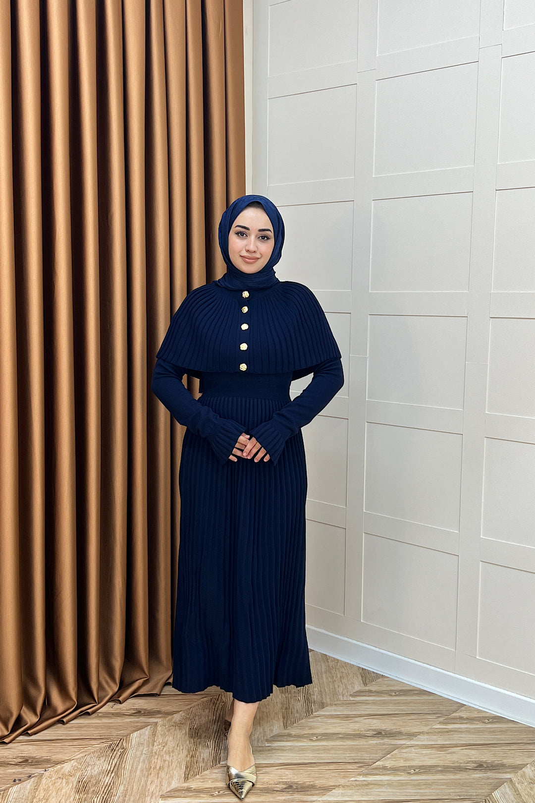 Kelebek Pelerinli Triko Elbise Lacivert 10200-LACIVERT