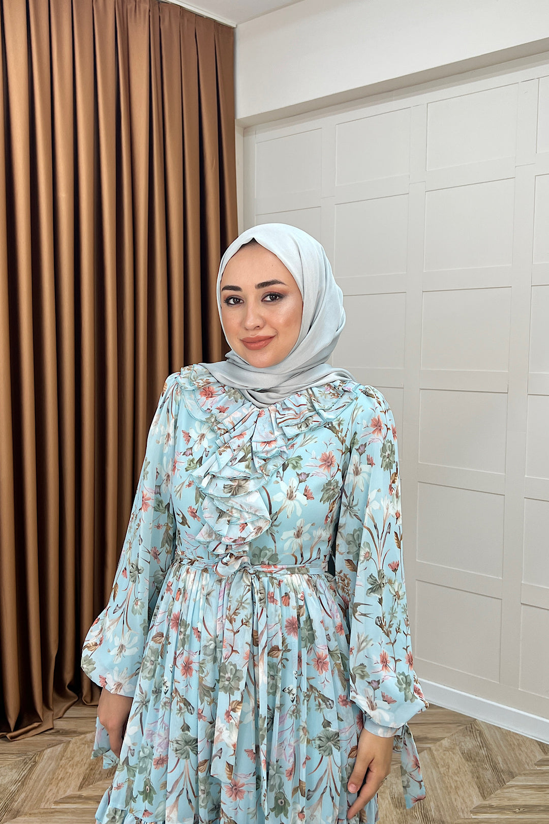 Loreno Yaka Detay Elbise Mavi 03054-MAVI