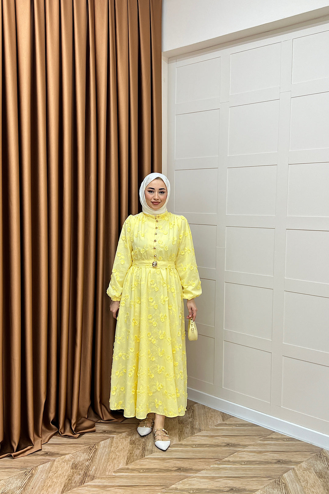 Fiesta Elbise Sarı 3157-SARI