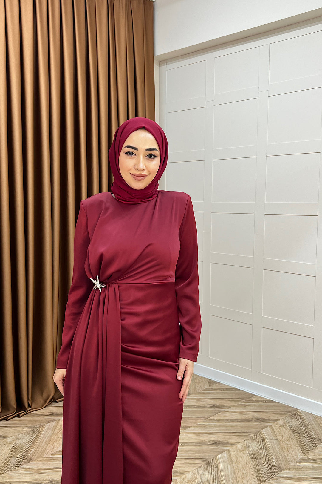 Hazel Saten Abiye Bordo 3084-BORDO