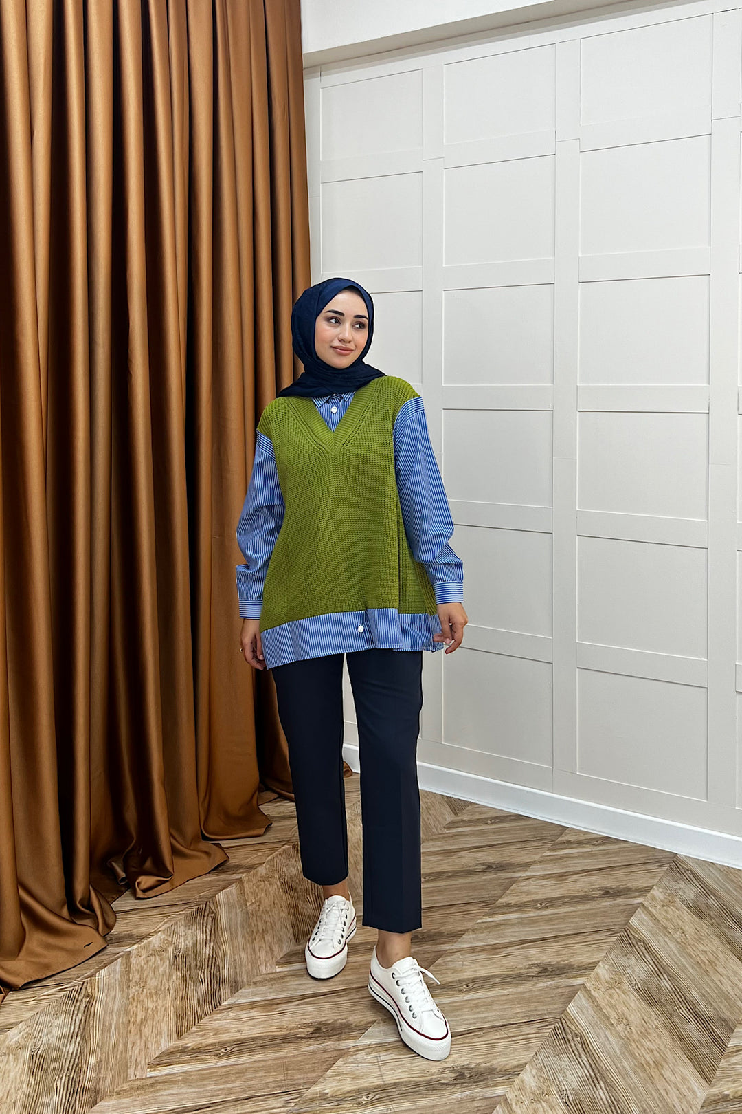 Triko Süveterli Gömlek Yeşil 24730-YESIL