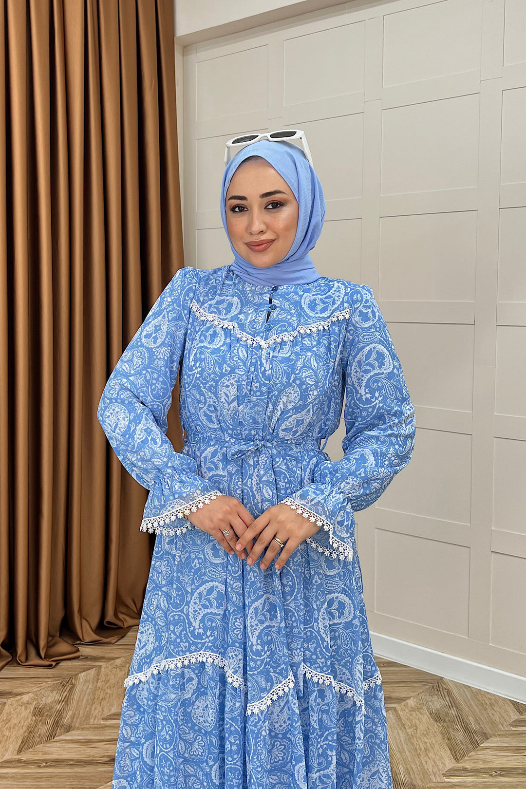 Lisa Dantel Detay Elbise Mavi 3051-MAVI