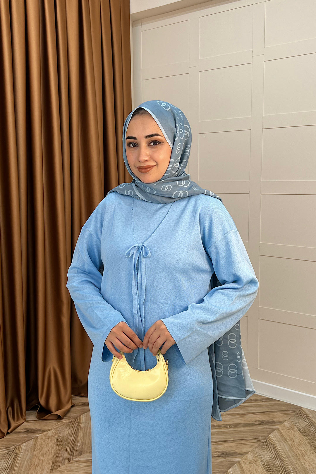 Ester Croplu İkili Triko Elbise Mavi 25160-MAVI